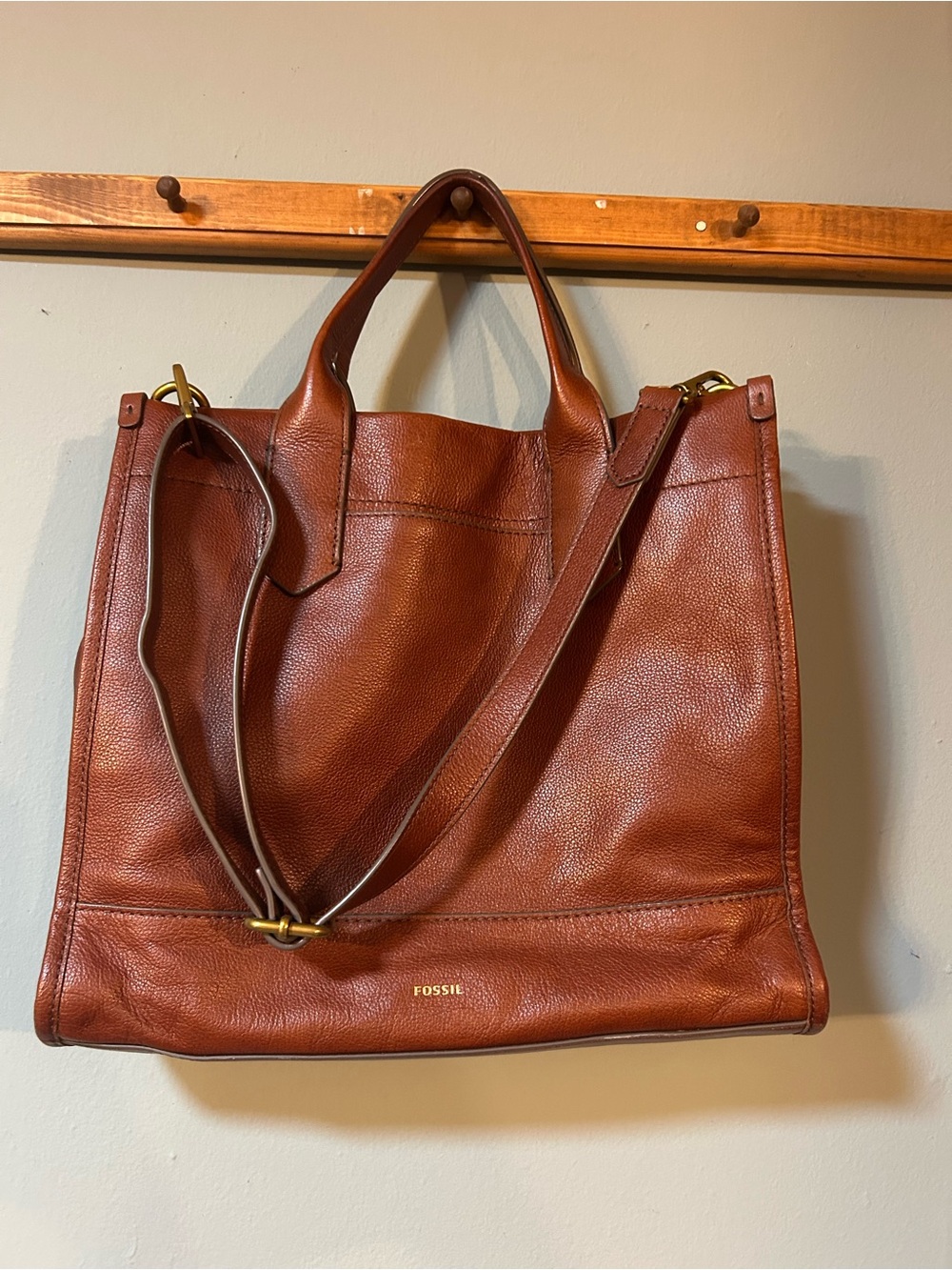 Fossil Cognac Leather Tote with Dual Handles - Picture 3 of 16